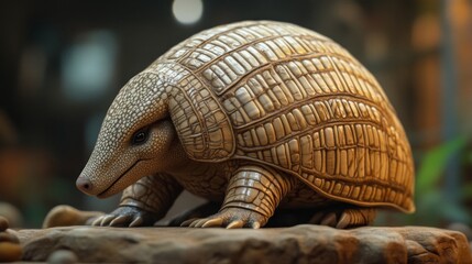 Obraz premium Close-up of a Brown and White Armadillo with a Bony Shell