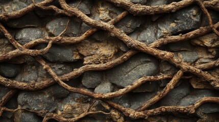 Fototapeta premium Intertwined Vines Crawling Across a Stone Wall