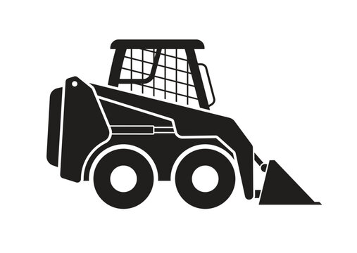 black skid steer loader silhouette on white clip art preview
