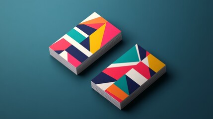 Colorful Geometric Business Cards Mockup: Modern Branding Design