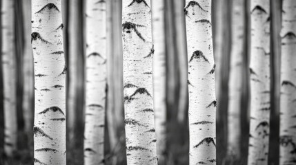 Fototapeta premium Close-up of a Row of Aspen Trees in Black and White