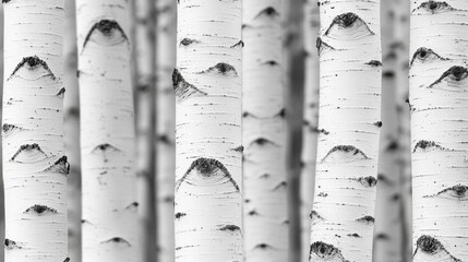 Fototapeta premium A Row of Aspen Trees with Eye-like Bark Patterns