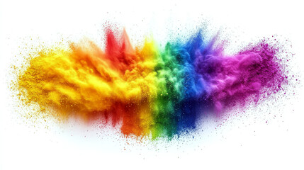 Fototapeta premium Colorful powder bursts into a vibrant cloud on a white background. Concept of energy, celebration, and creativity.