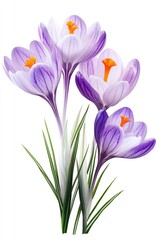 Fototapeta premium Bunch of purple flowers with yellow stamens on long green stems.