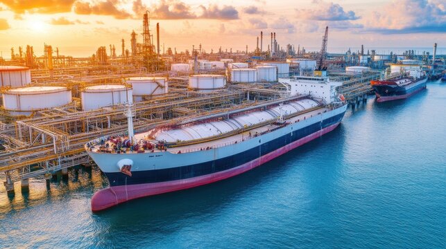 Busy Harbor with Tankers and Cranes in Bright Daylight
