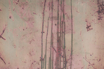 Fragment of a rusty grunge surface. Orange-green background color. Scuffs and peeling of old paint....