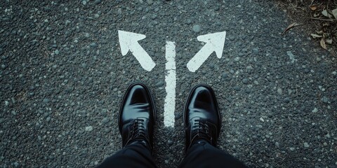 Fototapeta premium Footpath with two arrows pointing in opposite directions