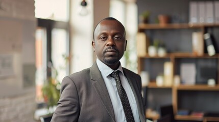 Fototapeta premium Man in suit and tie posing in office environment.