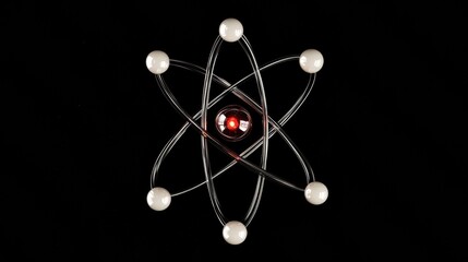 Abstract atom model with glowing nucleus and electrons