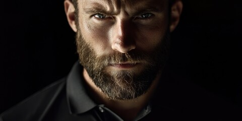 Fototapeta premium A bearded male athlete with a intense look, possibly a professional sportsman.