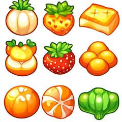 match game UI elements foods isolated on white background