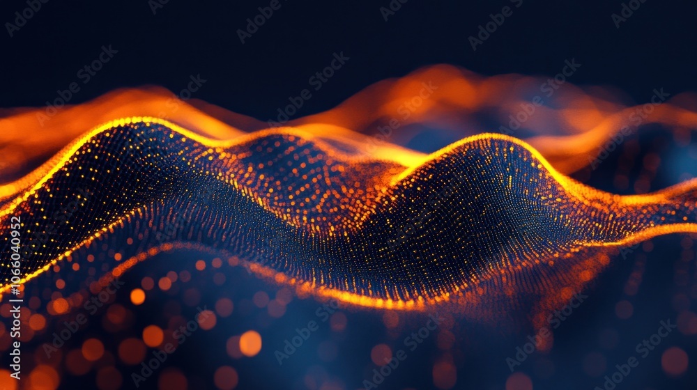 Poster abstract orange and blue glowing particle wave background