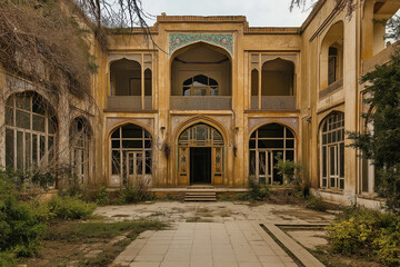 Obraz premium Persian Qajar Mansion with Deconstructivist Twist – Cultural Fusion Architectural Concept