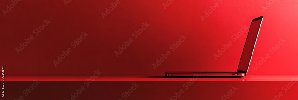 Aufkleber sleek, modern laptop is displayed on a red desk against a vibrant red backdrop, creating a striking 
