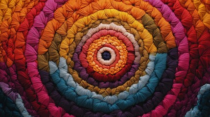 Multicolored Circular Textile with Central Eye Design