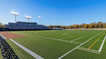 Obraz premium Empty Football Field Under Clear Blue Sky