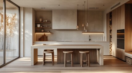 Modern Kitchen with Island, Stools, and Natural Light