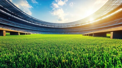 Fototapeta premium Beautiful Stadium with Lush Green Field at Sunrise