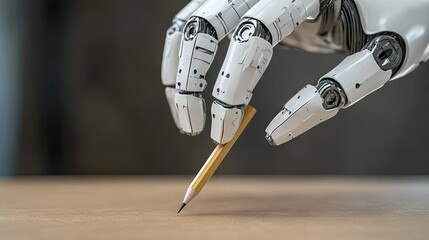Robot Hand Holding Pencil on Surface
