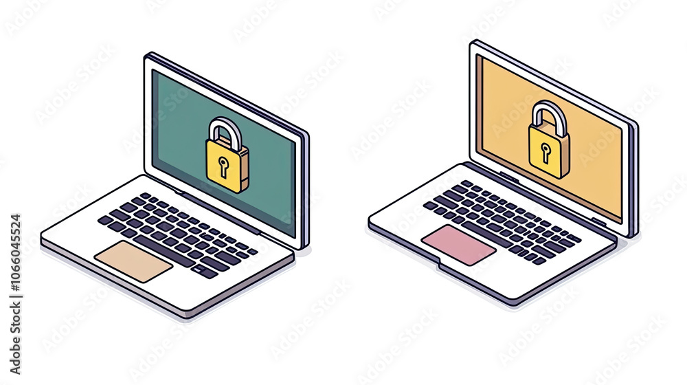 Poster Set of Laptop Icons With Keylock Design on a Transparent Background Generative AI