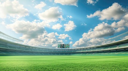 Fototapeta premium Vibrant Stadium Under Blue Sky with Fluffy Clouds