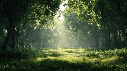 Obraz premium Sunlight Filtering Through a Dense Forest Canopy