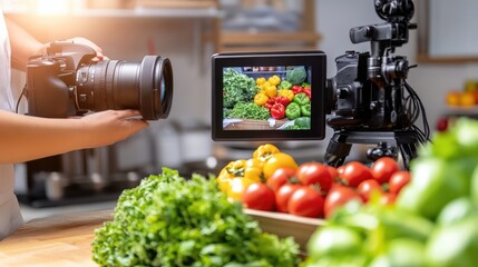 Food Photography Setup with Fresh Vegetables Display