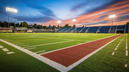 Obraz premium Sunset Over an Empty Football Field at Dusk