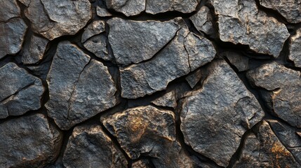 Rough, Interlocking, Dark Gray and Brown Stone Wall
