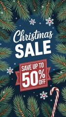 Festive christmas sale banner with pine branches and discount offer