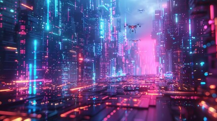 Neon Cityscape - Futuristic Urban Landscape