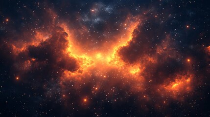 Cosmic Nebula with Fiery Orange Glow and Scattered Stars