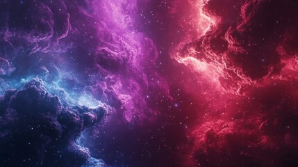 Fototapeta premium Cosmic Clouds of Pink, Blue, and Red with Scattered Stars