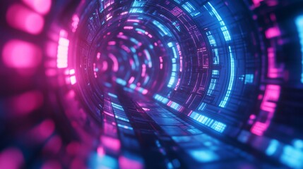Futuristic Tunnel with Neon Pink and Blue Lights