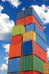 Fototapeta premium Loader positioning container onto cargo ship deck at port for efficient shipping operations