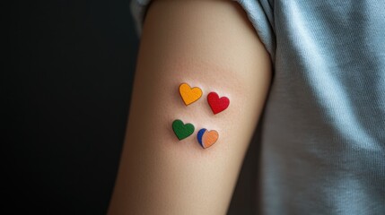 A series of minimalist tattoos representing LGBTQ+ pride, including simple symbols like rainbows and hearts, set against a clean, neutral background.