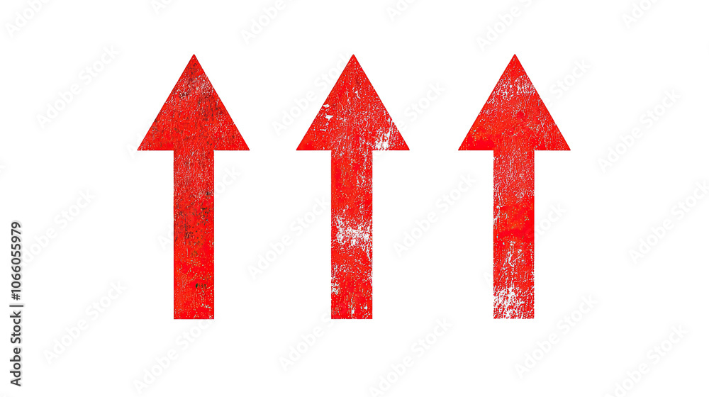 Poster Set of Three Red Arrows Pointing Upwards on a Transparent Background Generative AI