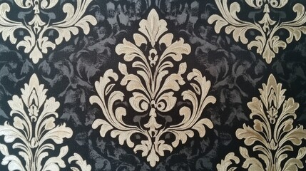 Black and Gold Damask Wallpaper with an Intricate Pattern