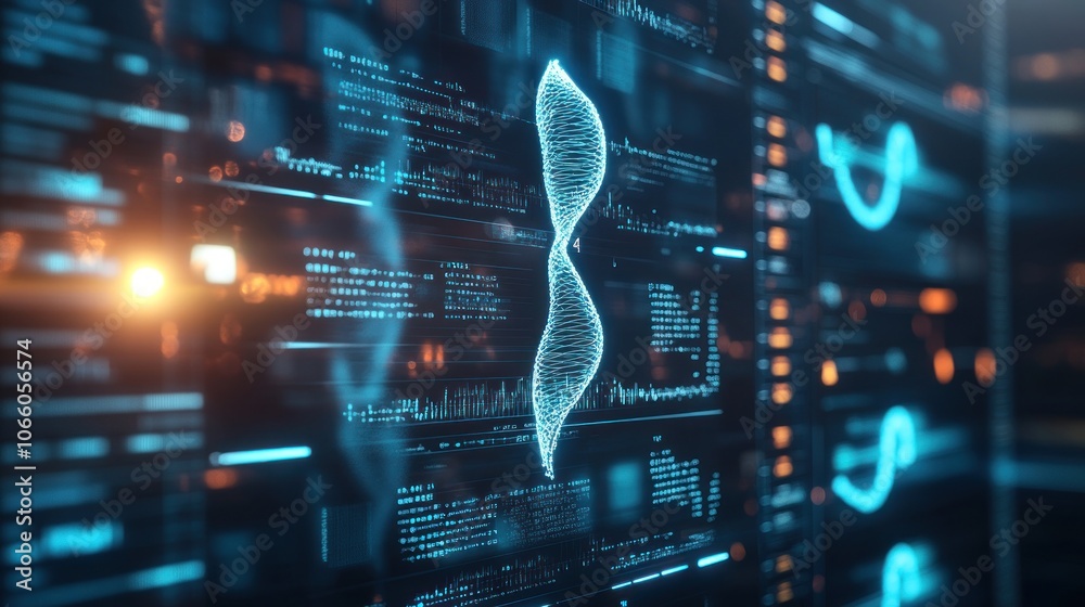 Aufkleber Digital Representation of a DNA Double Helix on a Computer Screen