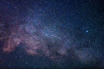 The Milky Way Galaxy with meteors and satellites