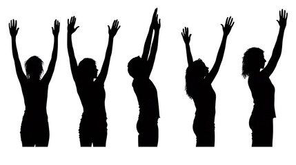 People Celebrating With Raised Hands on White Background Generative AI