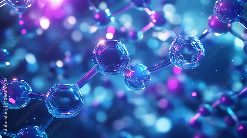 Poster background with abstract hexagons and molecules for medical, scientific, or technological design concepts Generative AI