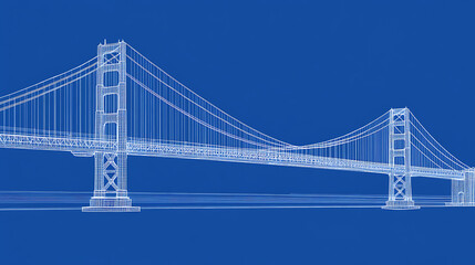 Obraz premium Wireframe blueprint of modern bridge on blue background
