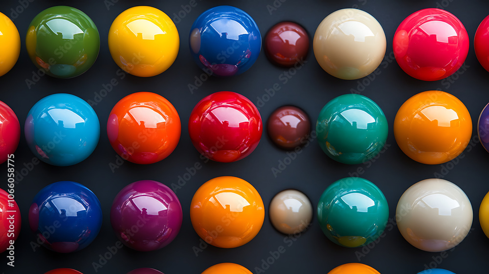 Aufkleber Top view of colorful billiard balls arranged in a grid pattern