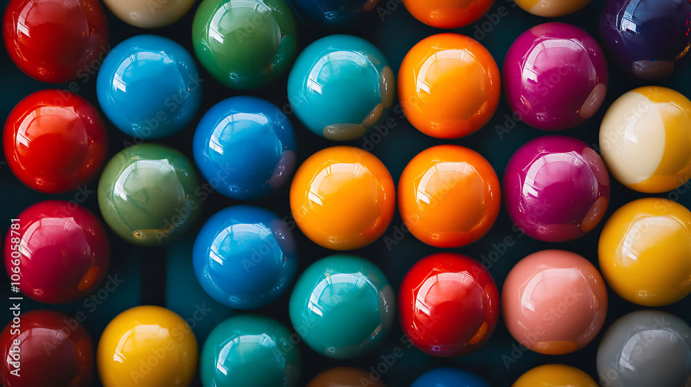 Aufkleber Top view of colorful billiard balls arranged in a grid pattern