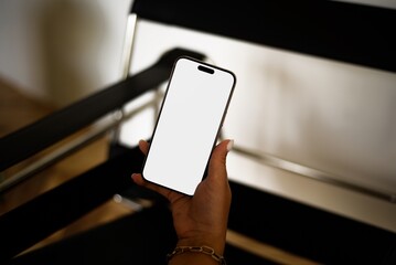 Smartphone Mockup in Woman's Hand, woman hand with a gold chain