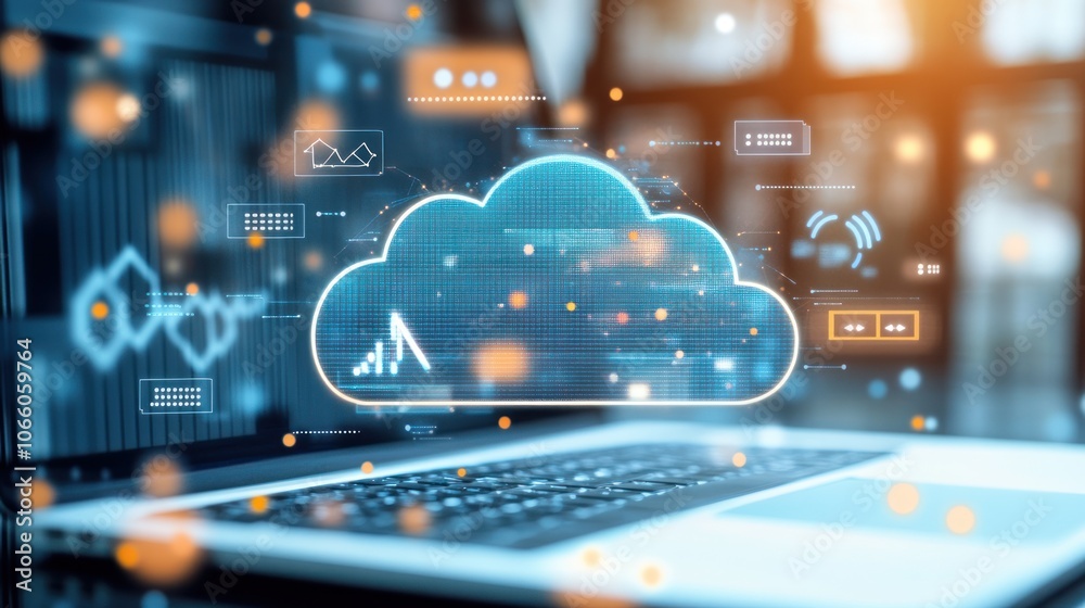 Poster Cloud Computing Concept with Laptop and Network Symbols