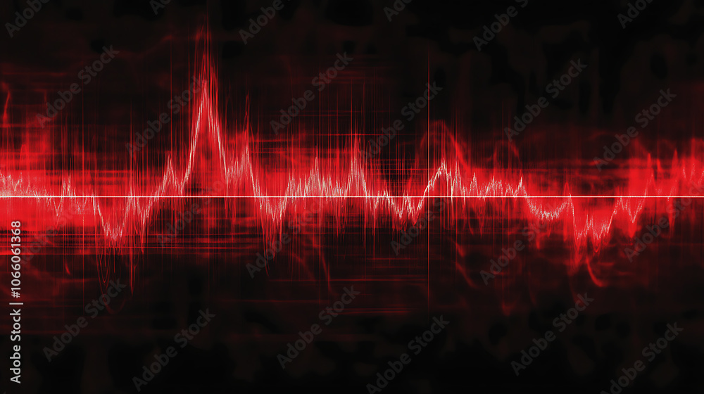 Poster seismograph analysis showcasing seismic wave characteristics in red waveform