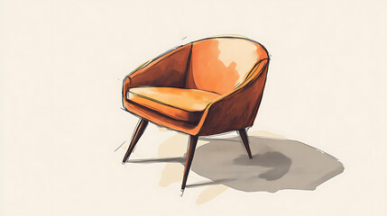 Mid-century modern chair industrial design sketch on a light background