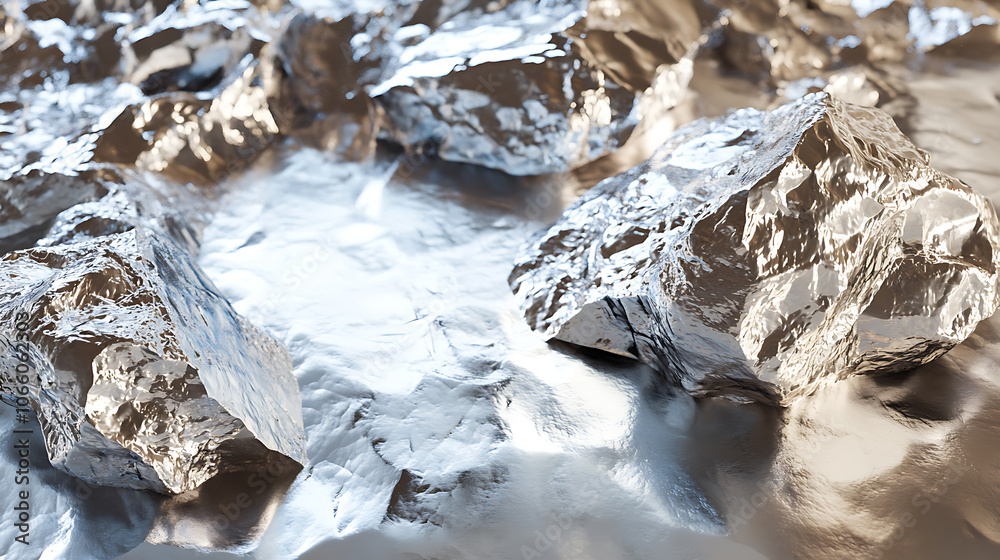 Poster lithium texture concept featuring raw metallic lithium ore with rugged, reflective surfaces